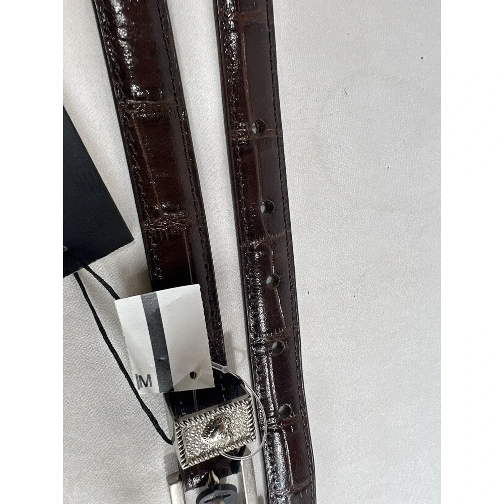 Mak Chantal Skinny Belt Womens L‎ Brown Leather Western Silver Buckle New